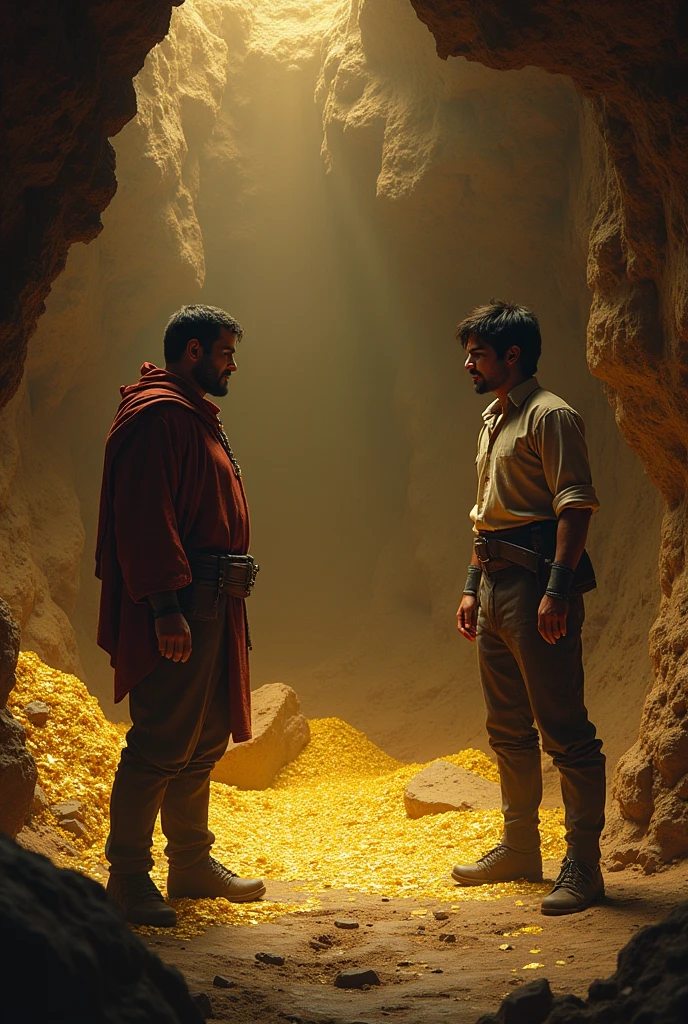 Martin Rivas's father and Mr.. Damaso making deals in a mine. They are both young. Martin's father has humble and poor clothes while Mr..Damaso is rich. They are in a mine with gold inside