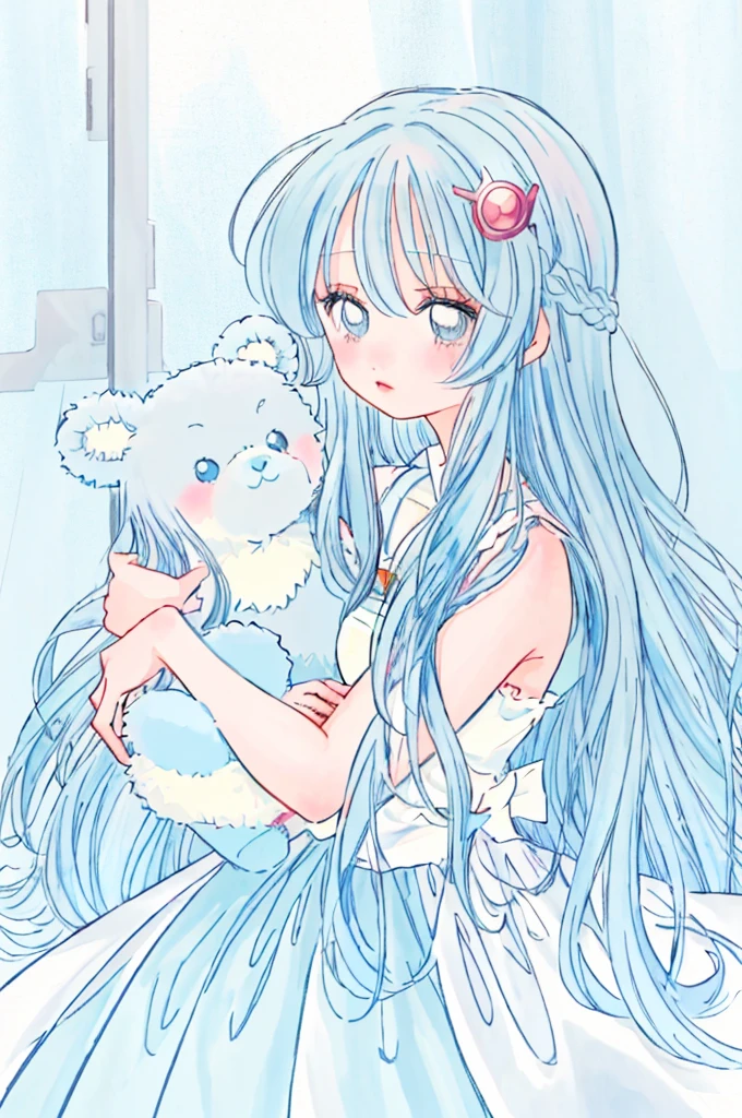 solo,, masterpiece, best quality, extremely detailed, (illustration, official art:1.1), 1 girl ,(((( light blue long hair)))), ,(((( light blue long hair)))),light blue hair, , long hair ((blush)) , cute face, big eyes, (best quality, masterpiece, highres), Long-haired anime girl holding teddy bear in her arms, Cute anime girl, Anime Girl with Long Hair, Cute Anime, Anime visuals of cute girls, Beautiful anime girl, an anime girl, young anime girl, soft anime illustration, Anime Girl, cute anime style, portrait of cute anime girlbabes, pretty anime girl, (Anime Girl), cute kawaii girl