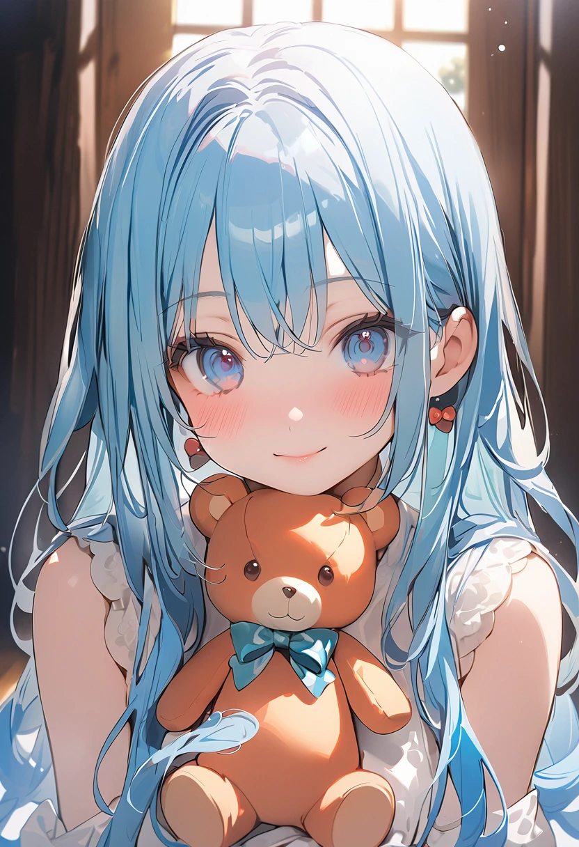solo,, masterpiece, best quality, extremely detailed, (illustration, official art:1.1), 1 girl ,(((( light blue long hair)))), ,(((( light blue long hair)))),light blue hair, , long hair ((blush)) , cute face, big eyes, (best quality, masterpiece, highres), Long-haired anime girl holding teddy bear in her arms, Cute anime girl, Anime Girl with Long Hair, Cute Anime, Anime visuals of cute girls, Beautiful anime girl, an anime girl, young anime girl, soft anime illustration, Anime Girl, cute anime style, portrait of cute anime girlbabes, pretty anime girl, (Anime Girl), cute kawaii girl
