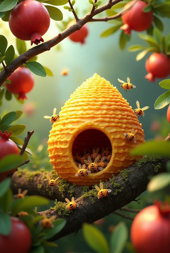  bee nest on a Pomegranate tree. 