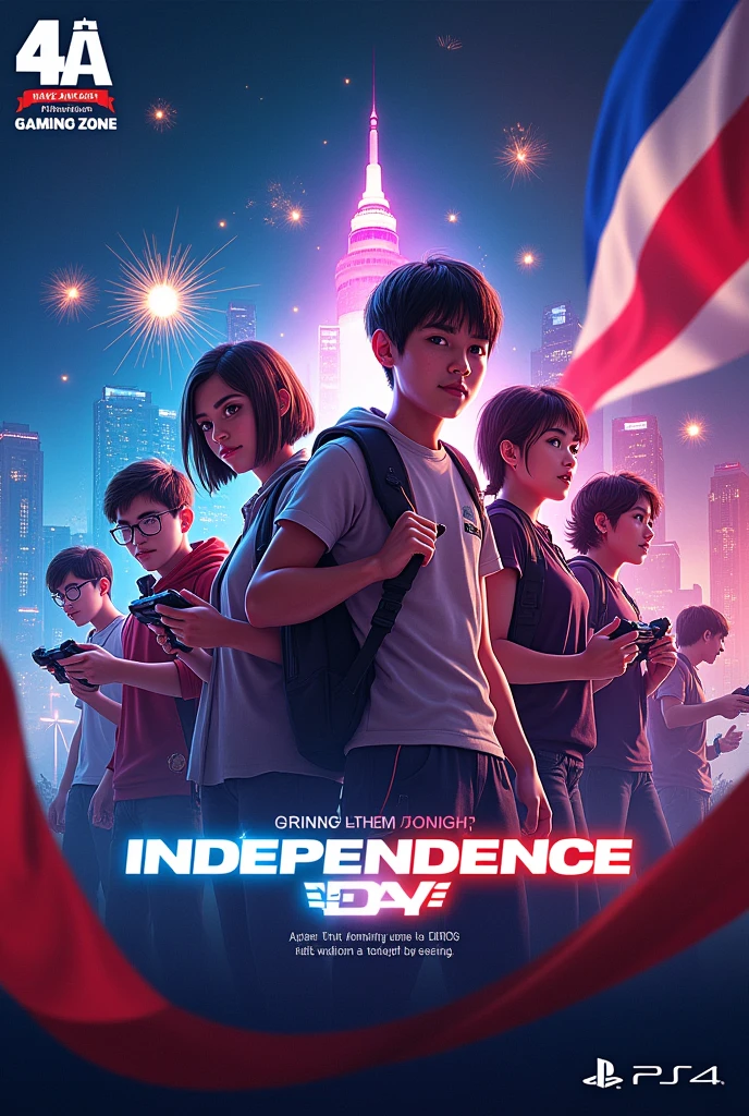 Make a poster for my "4A gaming zone". Advertising the for the independence day.(PS4)(2024)(BD)