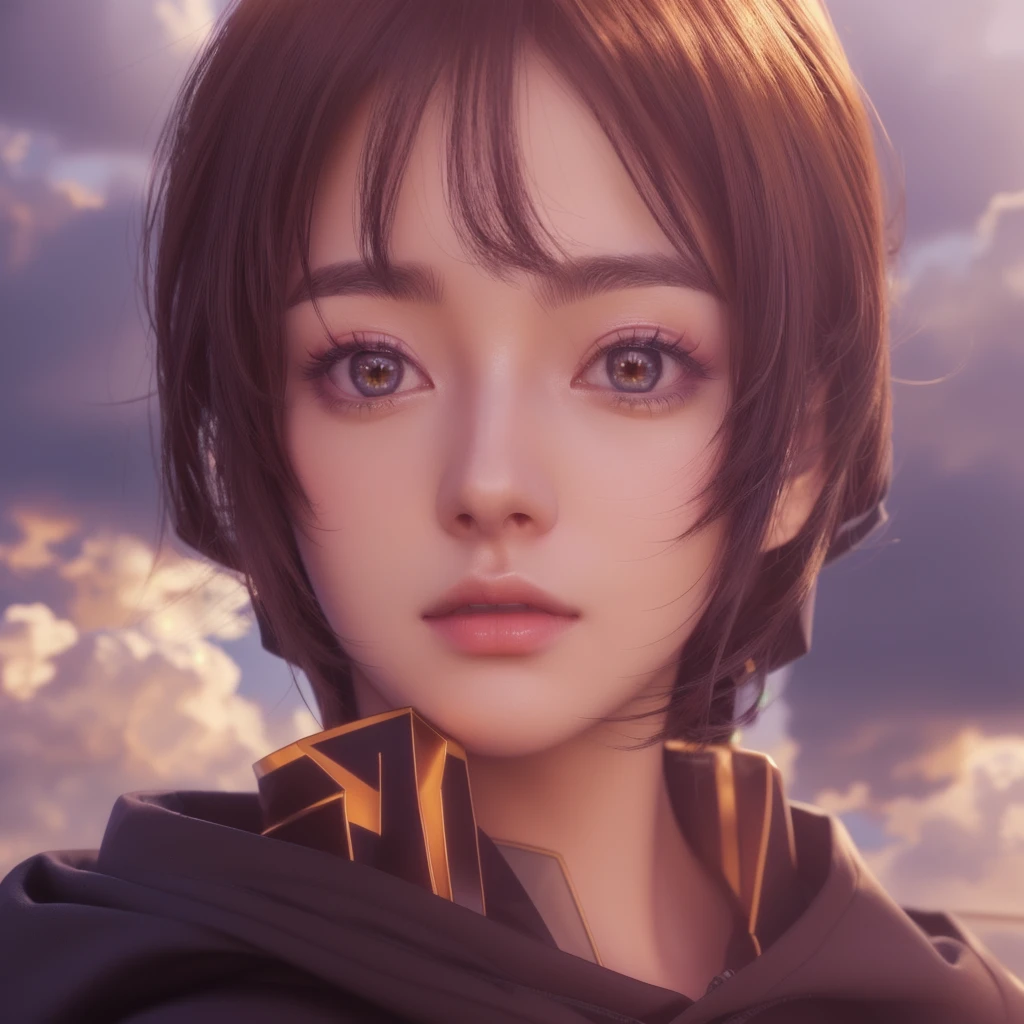 Close-up of a hooded person with sky background, Realistic Anime 3D Style, Smooth anime CG art, 3D Anime Real, Anime Realism style, Detailed digital anime art, Ultra realistic anime, Anime Style. 8k, Portrait of a female anime hero, Created by Anime Painter Studio, Anime Realism, Highly detailed facial anime, Realistic anime art style