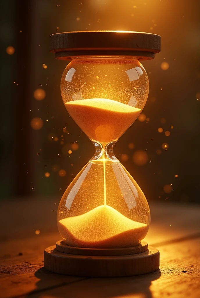 Hourglass, beautiful golden light, spirits come out around 3d