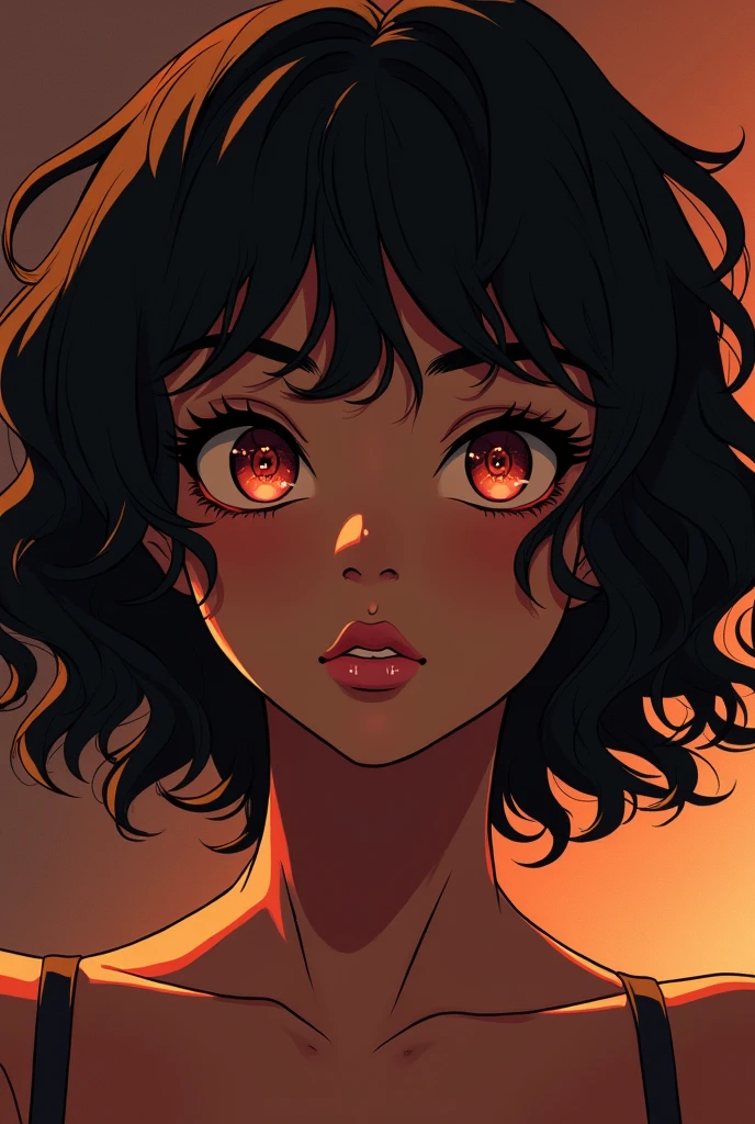 Portrait illustration of A cute psycho, brown skinned girl with kinky hair with a chocolat aesthetic and theme, in a badass anime style