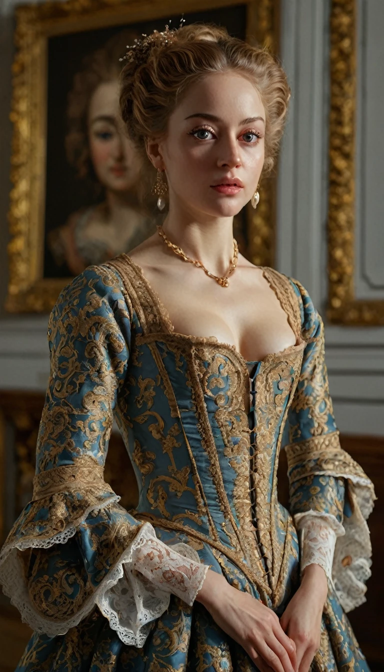 cinematic still, woman, Baroque style, best quality, masterpiece, Representative work, official art, Professional, Ultra intricate detailed, 8k,full body shot,  very long eyelashes,European woman