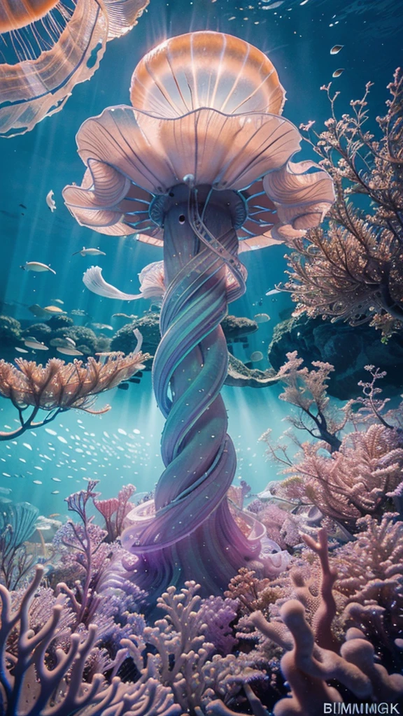 a beautiful jellyfish, underwater scene, serene ocean, sunlight shimmering through the water, gracefully floating, delicate tentacles, vibrant colors, bioluminescent glow, ethereal and otherworldly, high quality 8k, cinematic, photorealistic, stunning detail, vibrant colors, dramatic lighting
