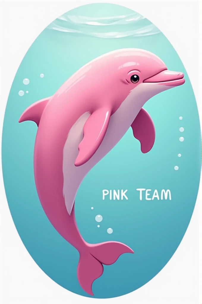 Circular photo of a docile pink dolphin，It says "Pink Team"