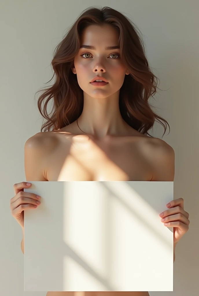  naked girl beauty standing in full height with her hands spread out to the sides on a white background