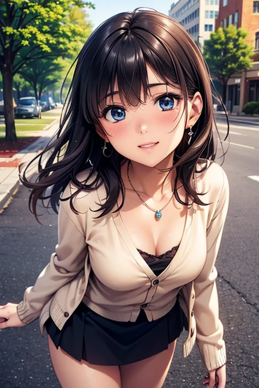 #Basics A girl is posing for a photo, (((One Girl))), (((Baby Face:1.4)) + ((cute:1.4)) + (())),
break
#Clothing Accessories
((Red long tight skirt)) + ((Black camisole)) + ((Cream sheer cardigan:1.4)) + (Blue sneakers),
(red gem earrings), (Silver Necklace),
break
#Features
((Black Hair:1.2)) + ((Oblique bangs + Very long side bangs)) + ((Medium Hair : Short Hair + Wavy Hair + Hair curled outside)),
((Droopy eyes:1.4, Big eyes:1.2), blue eyes), (Small breasts:1.2), (Neutral facial features),
break
#background environment
((noon, Sunlit sidewalk in downtown + street tree)),
#Facial Expression Pose
(smile, blush), (model posing + look back),
#composition
(Face the camera), ((Character Focus), (Angle from the front), (Cowboy Shot)),
break
#Body parts elements
(Slim figure),
(Symmetrical facial features),
(Detailed Hair, Beautiful Hair, Shiny Hair),
(double eyelid, Long eyelashes, Thin eyebrows:0.5, Thin eyebrows:0.5),
(Expression of fine eyes, Beautiful and delicate eyes, Sparkling eyes, Eye Reflexes, Glitter Eyeliner),
(Human Ear),
(Beautiful Nose, Thin Nose),
(Glossy Lips, Beautiful Lips, Thick lips),
(Detailed skin, Textured skin, Beautiful Skin, Oily skin),
break
#Quality Image Quality Common
(((Highest quality)), ((masterpiece:1.3)), ((Very detailed))), ((Ultra-high resolution)), ((16K, 1080P)), ((Full HD)),
(Anatomically correct), (Realistic), (3DCG), (Oil painting),
((comics, anime)), (CG illustration), (RAW Photos),