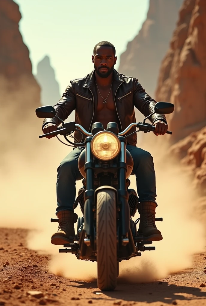 A man of African origin on a motorcycle