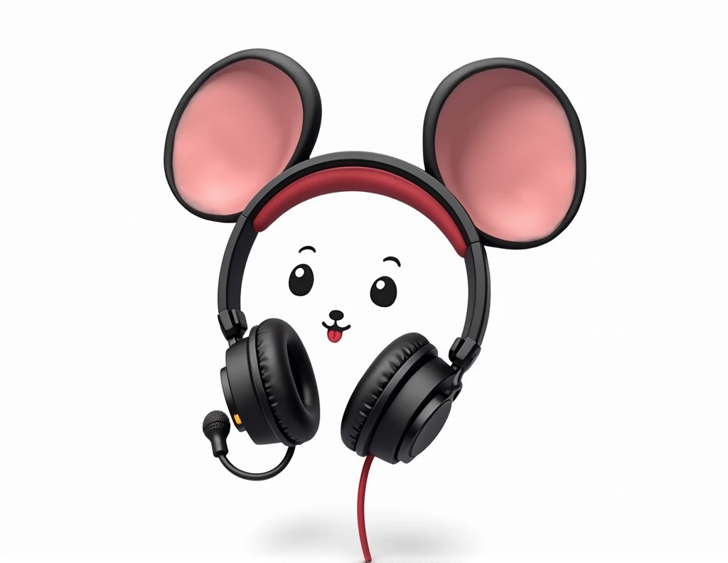 Mouse-mounted headphones Caricature White background