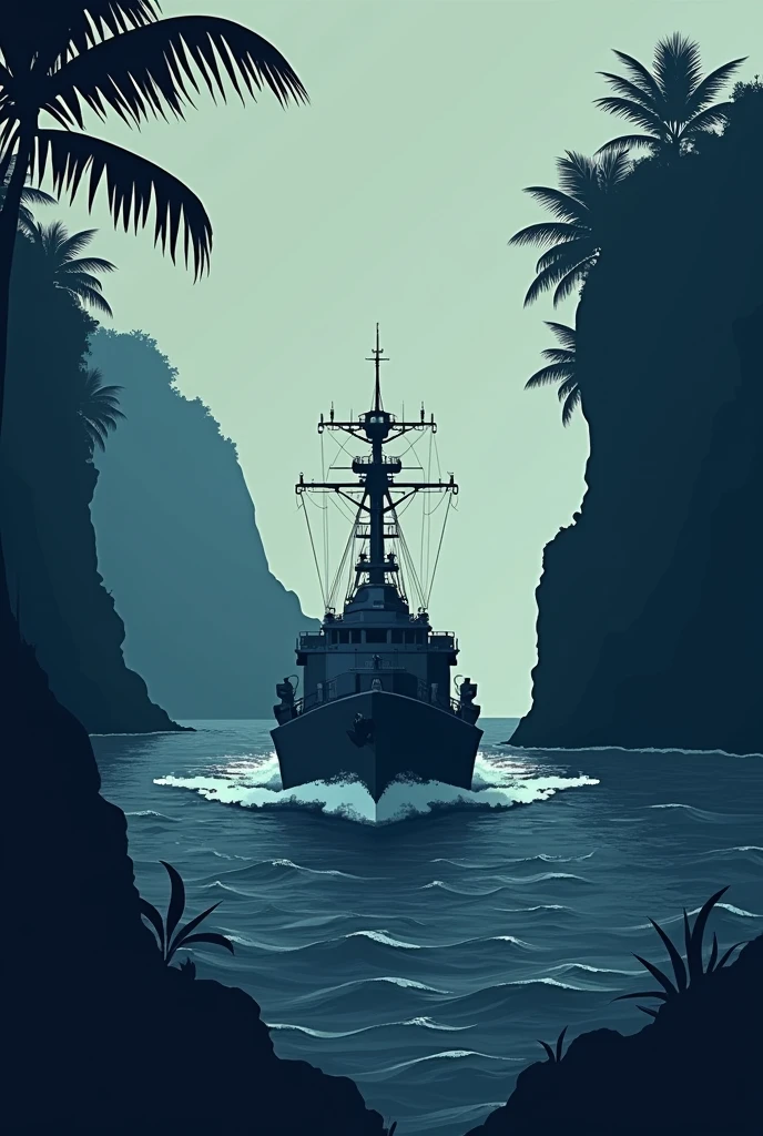 A poster for Andaman expedition with dark exploration aesthetic, make it minimalistic
Remove the man maybe add a warship, with island exploration