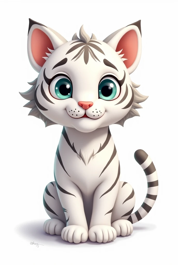 white tiger,white background,flat style,in the style of digital painting,light cyan and light amber,contest winner,32k uhd,playful caricatures,furry art,bold,manga-inspired characters--ar3:4