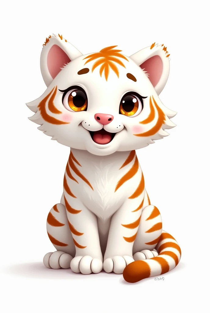 white tiger,white background,flat style,in the style of digital painting,light cyan and light amber,contest winner,32k uhd,playful caricatures,furry art,bold,manga-inspired characters--ar3:4