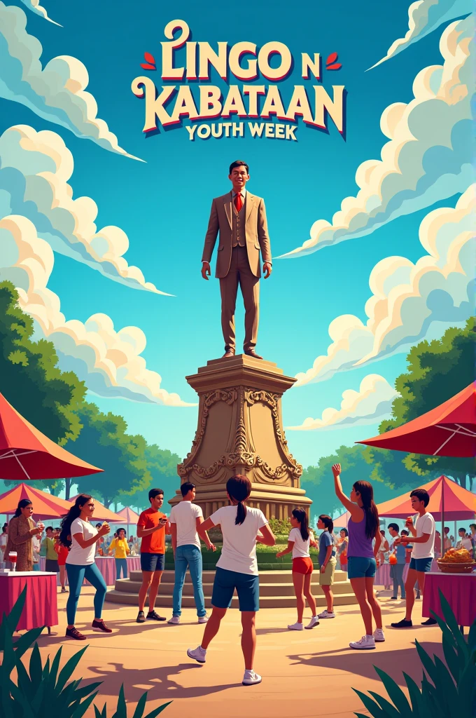 make an edit design for tarpaulin entitled "Linggo ng Kabataan" themed festival with the youth enjoying the day of youth day, food stalls, statue of rizal and etc that the youth enjoys this days.