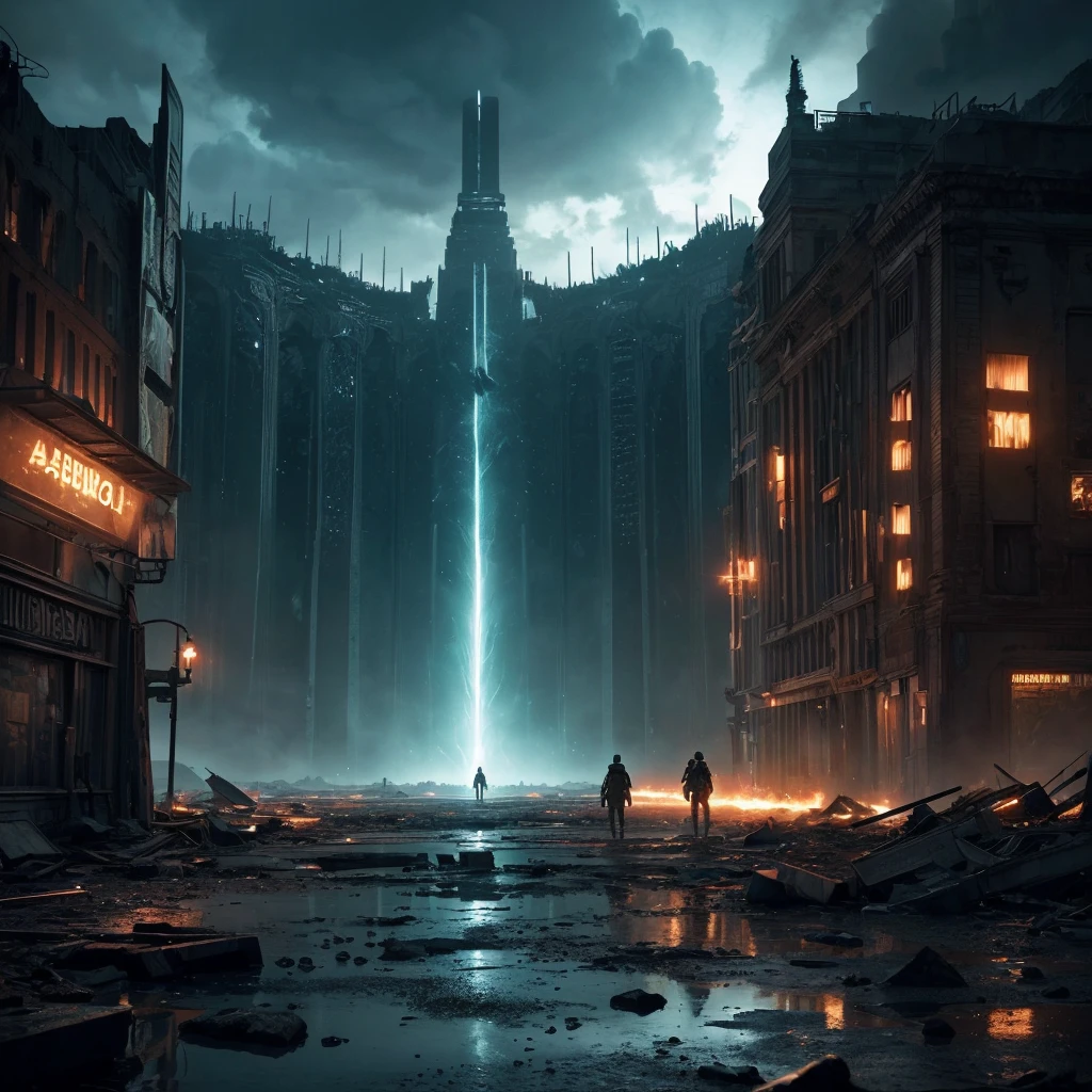 ((Friendship)), The end of the world, Spectacular and realistic, (High resolution:1.4), (Calm colors:1.4), Apocalypse, Abandoned, Neutral Color, night, Screen Space Refraction, (Intricate details), (Intricate details, Ultra-detailed:1.2), Art Station, Cinematic shots, Vignette, Complex background, building,((Hand in hand))