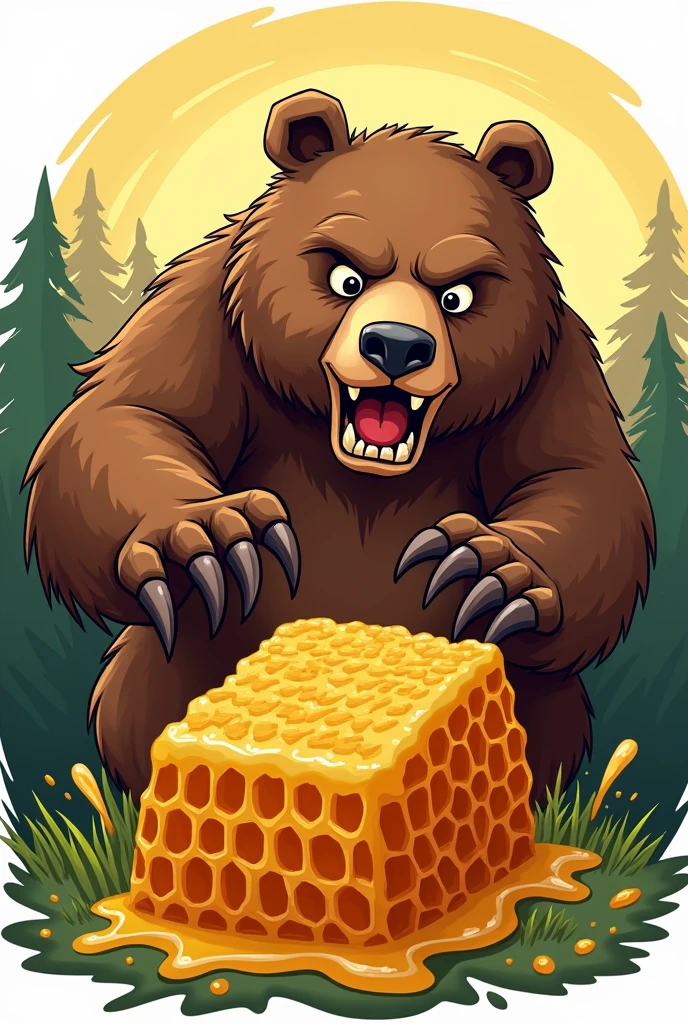create a sticker of a hungry bear trying to reach the honey