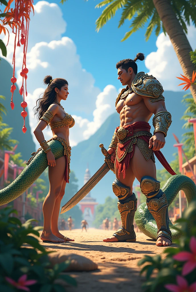 Create a image about ibalong festival with handyong and big snake girl