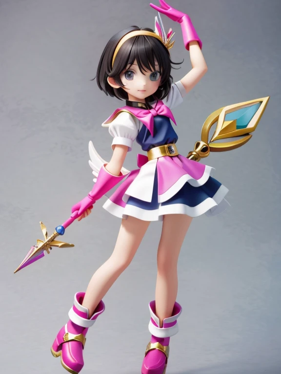 Magical giel、Primary school students、Young girl、、height: 130cm、Short Hair、Shortcuts、boyish、Character portrait、spats、hot pants、Magical Girl Costume、Magic wand
