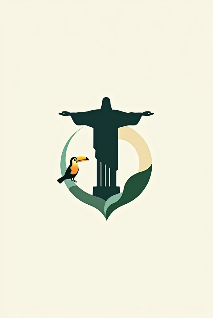 Logo for a company focused on tourism with minimalist Brazilian characteristics, Tucano, cristo redentor