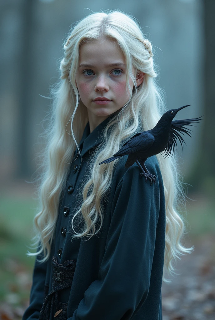 FLEUR DELACOUR HAS A twelve-year-old FLEUR with a patronus THE SPELL in the form of a raven coming out of her wand, emphasis on putting the patronus