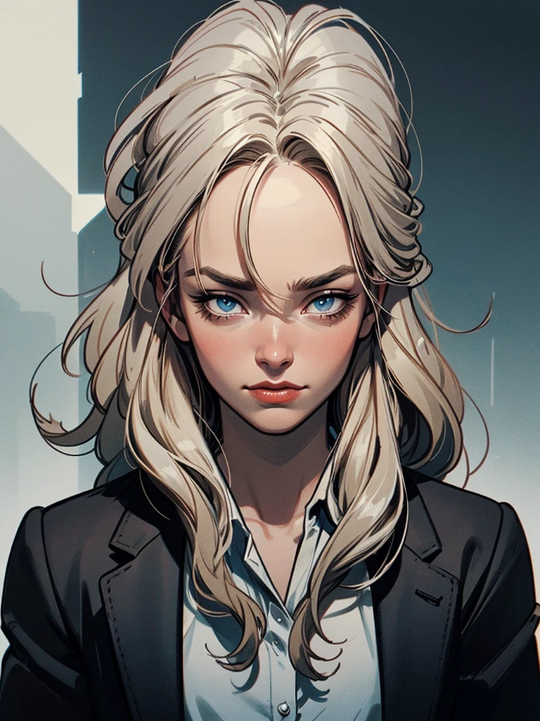 ((man)) (man), perfect face, evil smile, crazy, crazy, gray coat, black suit, one grown man, beautiful long straight platinum hair, blonde hair, blue eyes, white Victorian shirt, beautiful face, straight blonde hair, (long hair), detailed hair, author vergvoktre, dramatic, harsh, tense, distorted face, nightmare, complex details, over-detailed, cinematic, dark shot, film grain, soothing tones, muted colors, technicolor BREAKTHROUGH outdoors, twilight, breakthrough in ray tracing, d4rk4rt art style, monochrome, shades of gray