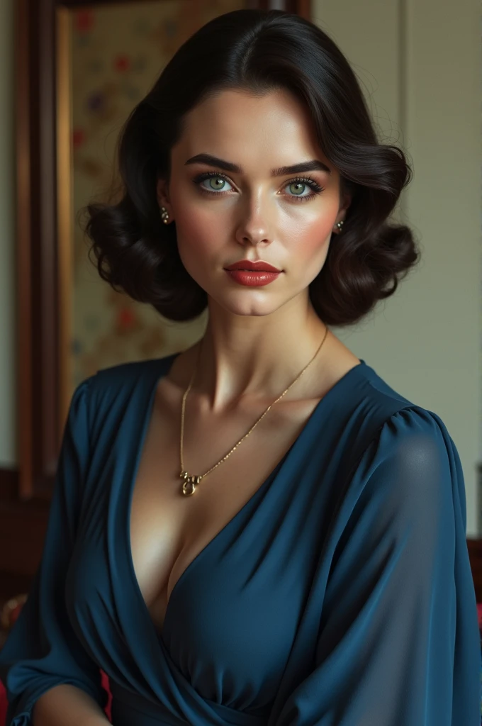 Pretty,woman,ussr,russian,brunette,blue dress,1940,1940 style