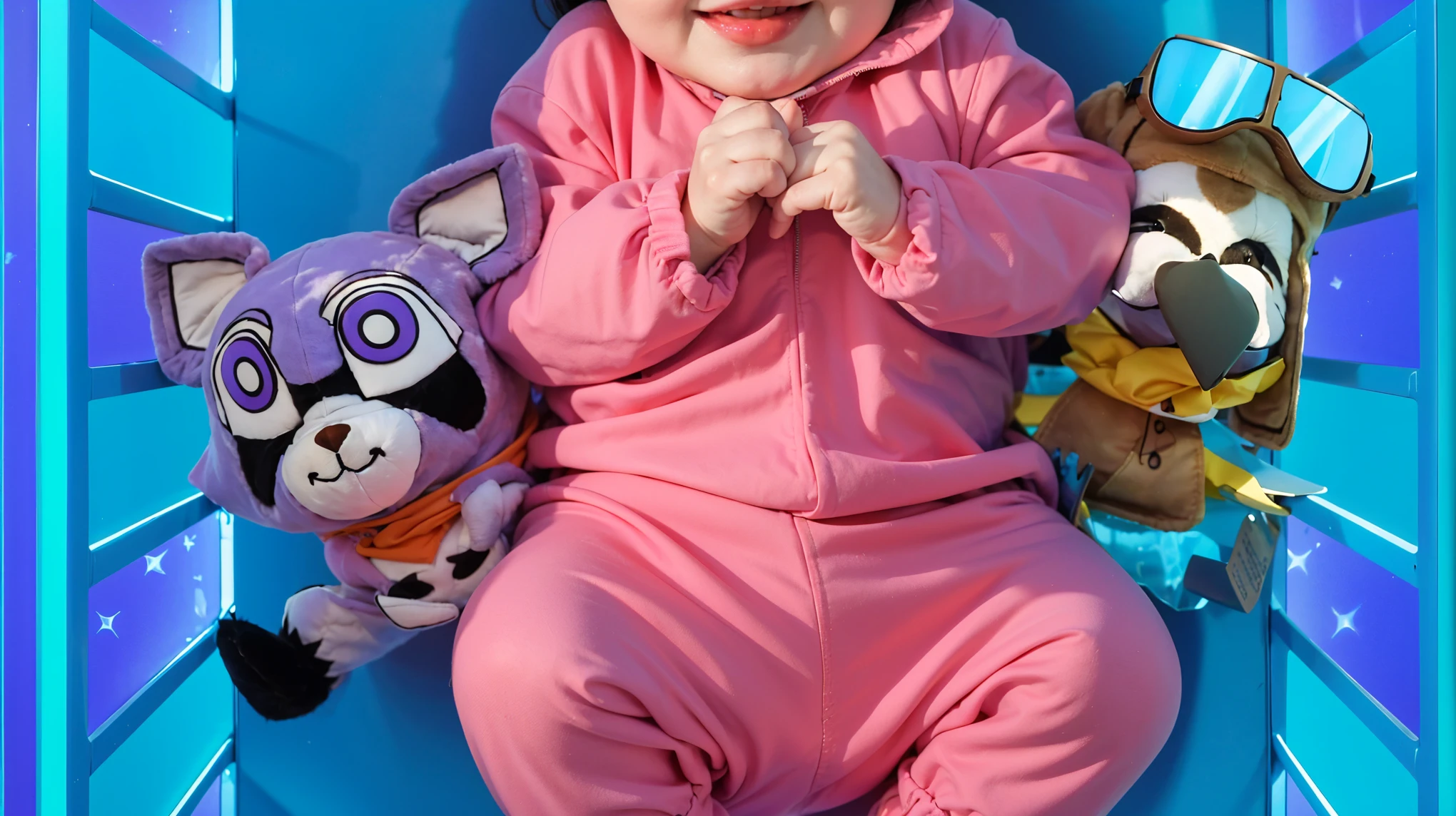 plush toy plush toy plush toy plush toy plush toy This image features a cute boy playfully dressed in a raccoon costume. They are wearing a lavender hood with white and purple ears, accented with an orange scarf. The costume includes a face painted with whiskers and a small nose to mimic a cat's features. They are also wearing gloves designed to look like cat paws, showing off a raised paw towards the camera. The costume is complete with a round, plush body suit, and the person is smiling warmly, enhancing the playful, fun character of the outfit. The purple background complements the costume, creating a vibrant and engaging scene. (glossy plastic texture with multiple big light probe refractions), perfect cgi, smooth silhouette, high intensity refraction, (super glossy plastic material), most beautiful vfx, , realistic, 4k, high resolution, rim light, smooth 3d model, multiple light sources, rim light, sharp post effects render,, realistic, 4k, high resolution, rim light detailed digital art, reflective, best quality, 4k, masterpiece:1.2, ultra-detailed, realistic, vivid colors, The image of the highest quality, ensuring every detail showcased perfectly. It in 4k resolution, allowing viewers to immerse themselves in the richness of the colors and intricate details. The realistic rendering. under the spotlight, reflecting, high-resolution image, realistic rendering
