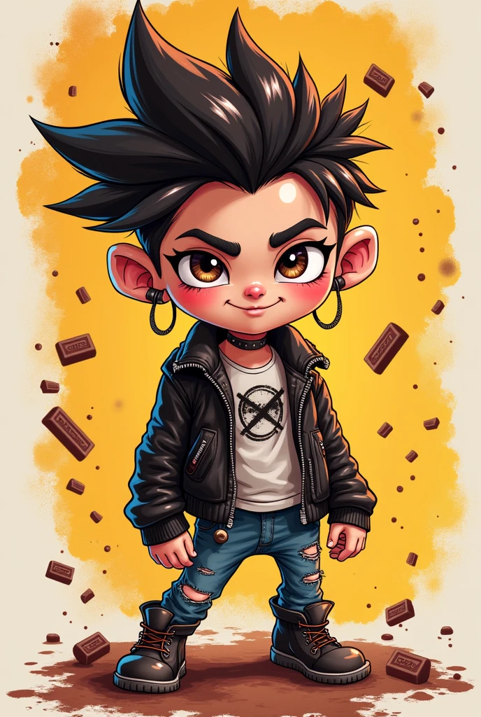 illustration of a cute cool punk psycho chocolat character in a cartoony style 