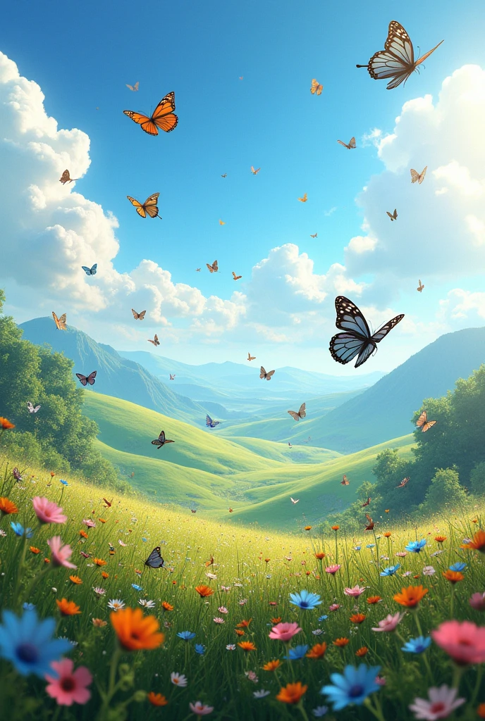 Landscape full of butterflies 
