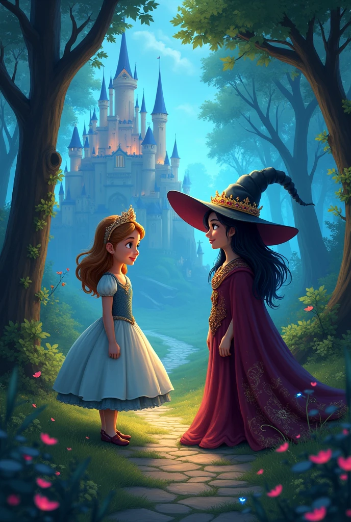 Generate a YouTube video cover about a kids
story of princess and a witch