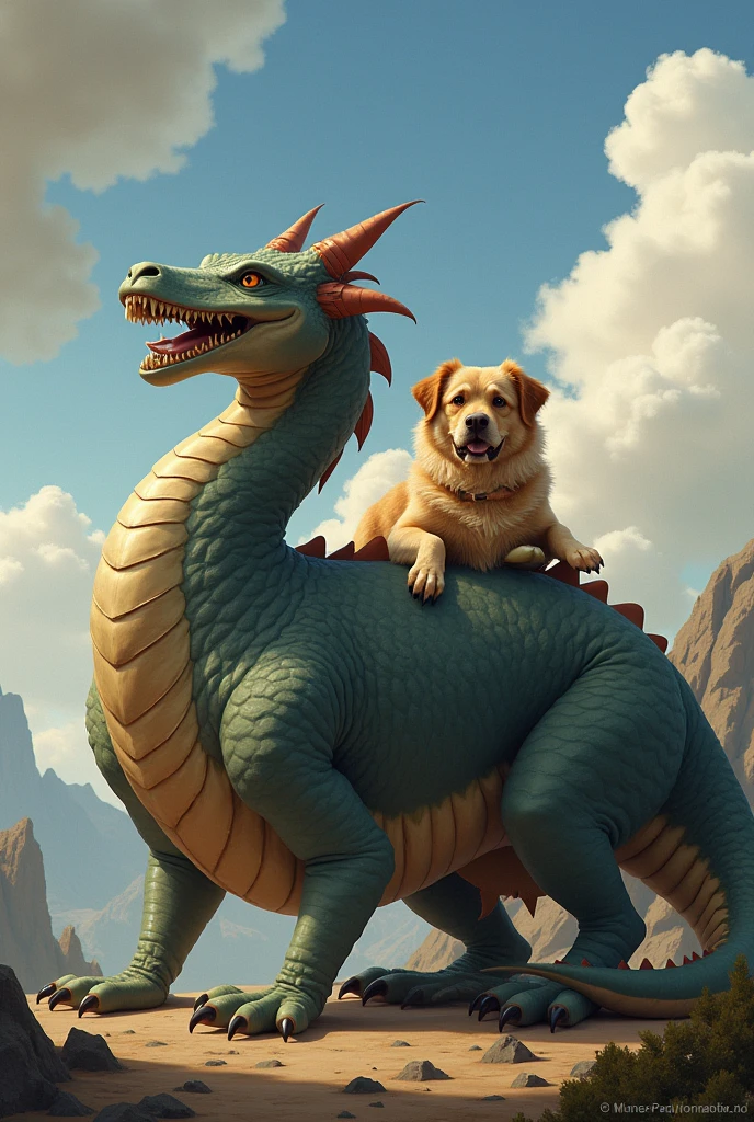 Dog sitting on the back of a dragon