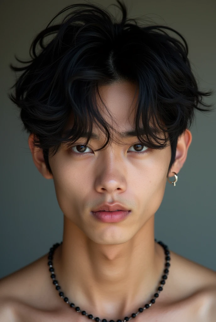 Japanese Male Model　Cool 18 year old　Short black hair　Slim and muscular　Fierce　Bright screen　Close-up image