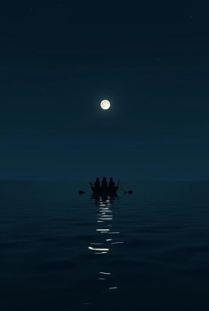 A boat in new moon day with 3 people