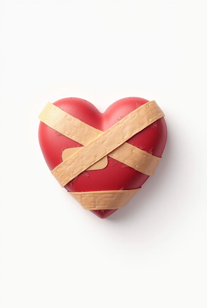 Heart with many band-aids and a white background