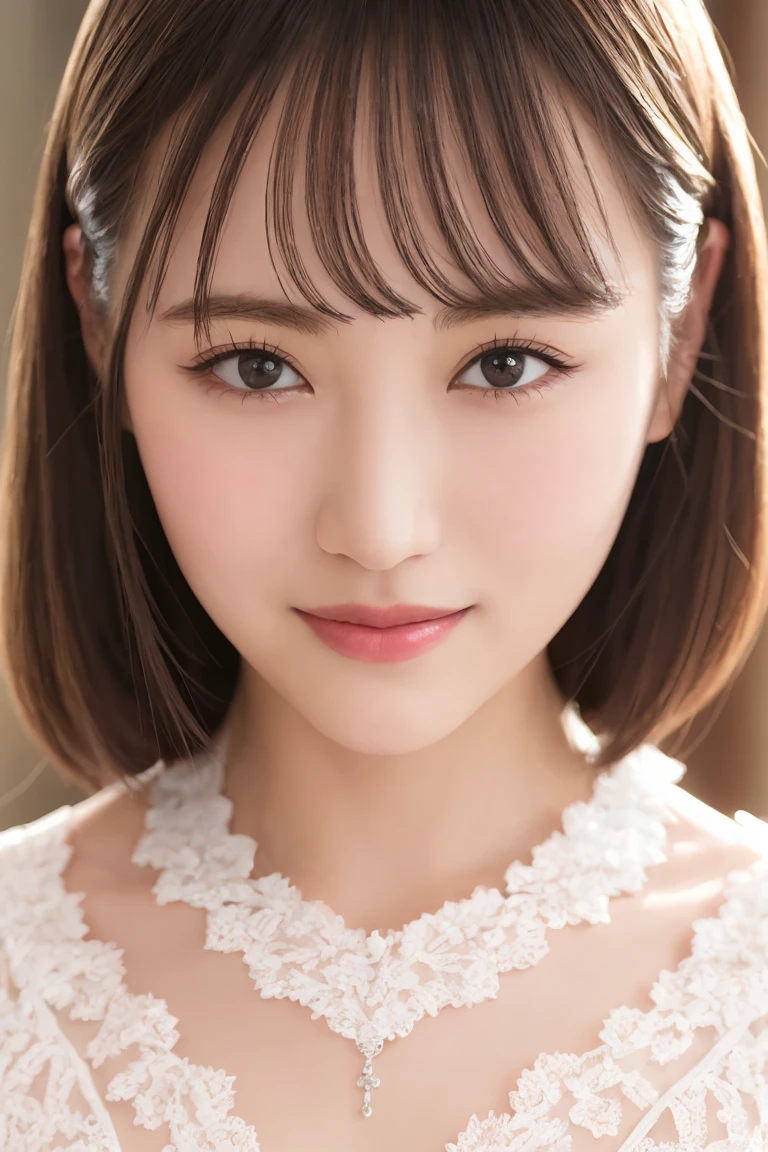 ((Highest quality、masterpiece、8k、Best image quality、Hyperrealism、Award-winning works)), One Girl, Hairstyle Casual, Big Breasts, (Elegant lace blouse: 1.1), Very beautiful face, Delicate eyes, double eyelid, smile, Home, (Face close-up:1.1)