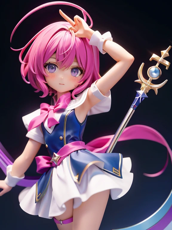 Magical giel、Primary school students、Young girl、、height: 130cm、Short Hair、Shortcuts、boyish、Circlet、Character portrait、spats、hot pants、Magical Girl Costume、Magic wand
