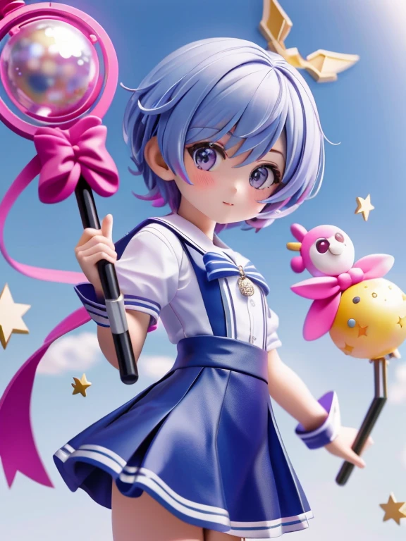 Magical giel、Primary school students、Young girl、、height: 130cm、Short Hair、Shortcuts、boyish、Circlet、Character portrait、spats、hot pants、Magical Girl Costume、Magic wand
