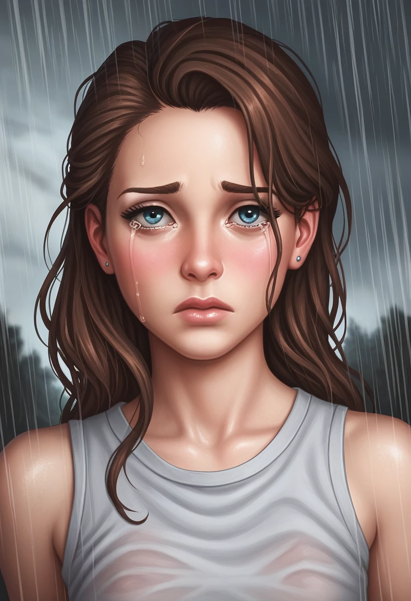sad woman crying rain
