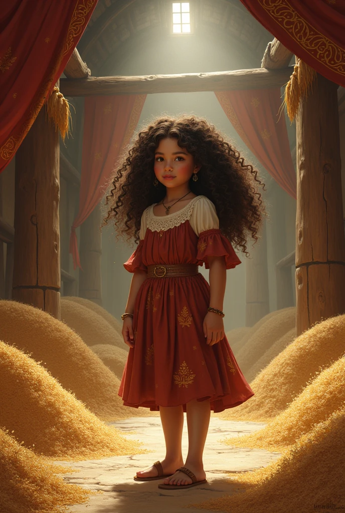 age woman , granary, king, Curly hair, chubby girl