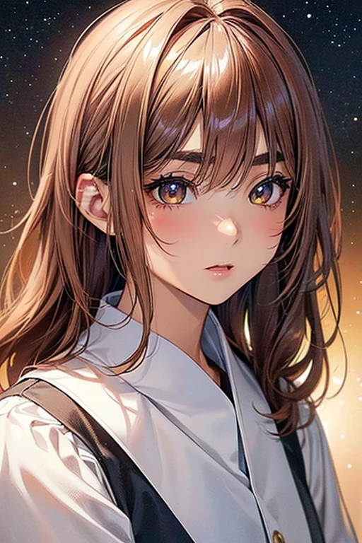 /imagine: Digital illustration of a young woman in her twenties。((face:
丸face、Thick eyebrows、健康的なface立ち
大きな目と高い頬骨
目:
Brown eyes、Sparkling eyes and star-like highlights:
Hair color is light brown:
Healthy tan skin look:
明るく元気な笑face))。Simple white background、Highlight her features。The style is photorealistic、The texture of the skin and the fine details of the hair are depicted with great detail.。The image is in portrait format、Composition suitable for SNS profile picture。