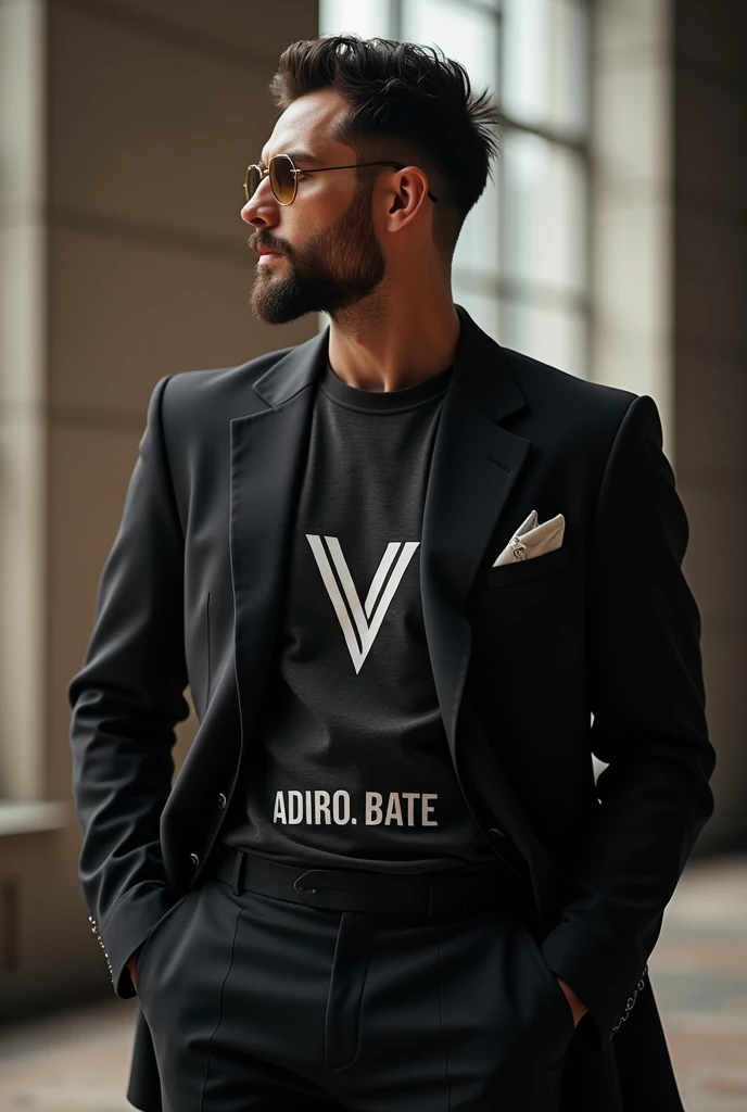 Make a suit with the vlone symbol in the middle of the Vlone brand suit , make vlone writing, MAKE A SUIT make a man wearing it