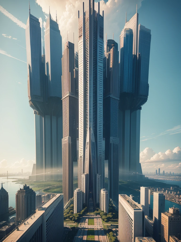 Skyscrapers line the ground,Future City,Best Quality,Super huge bridge,Building height100Double,SF,future world,Super huge torii,A world beyond imagination,cyber punk,8k,Super huge castle,Dream world,masterpiece