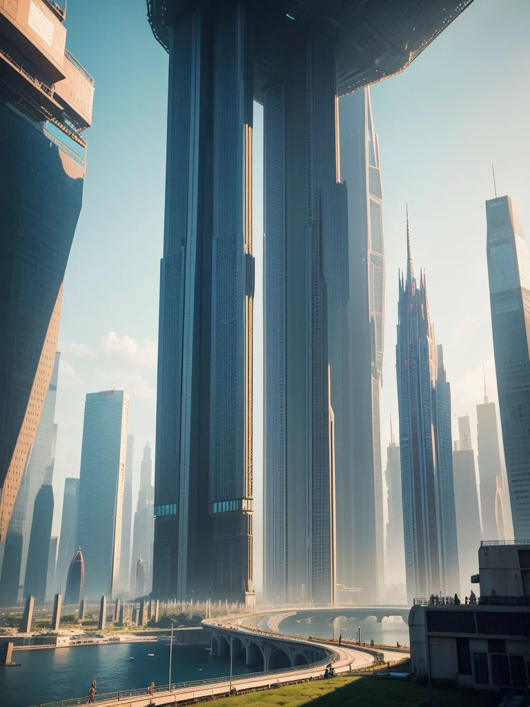 Skyscrapers line the ground,Future City,Best Quality,Super huge bridge,Building height100Double,SF,future world,Super huge torii,A world beyond imagination,cyber punk,8k,Super huge castle,Dream world,masterpiece