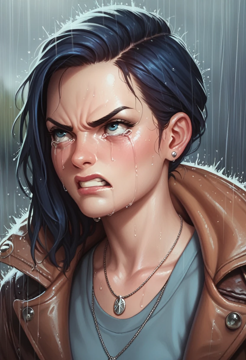 angry woman crying rain