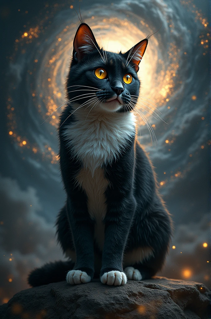 Black and white tabby cat god