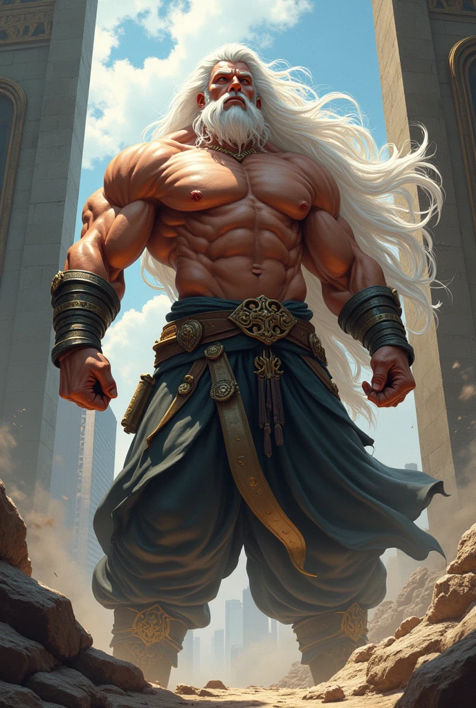 Axel has an imposing stature, with about 2,20 meters high. Her long, white hair falls in voluminous waves, adding a touch of elegance to your look. He has a very strong physique, with well defined muscles. Axel is often shirtless, showing off his impressive musculature. Her mahwa style is reflected in her overall appearance., with attractive and expressive facial features.
