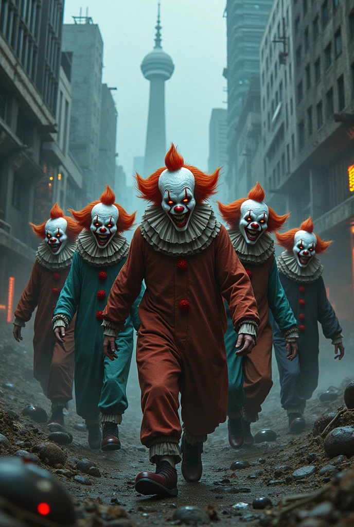 gang, clown, Futurism, demonic, apocalyptic 