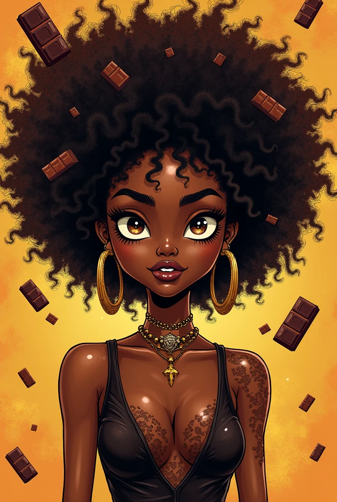 araffe with a leopard print top and a leopard print top, curly afro, curly haired, with textured hair and skin, brown curly hair, curly bangs, long brown puffy curly hair, natural hair, curly hair, big hair, she has olive brown skin, curly, curly brown hair, afro hair, long afro hair, with afro, her face framed with curls