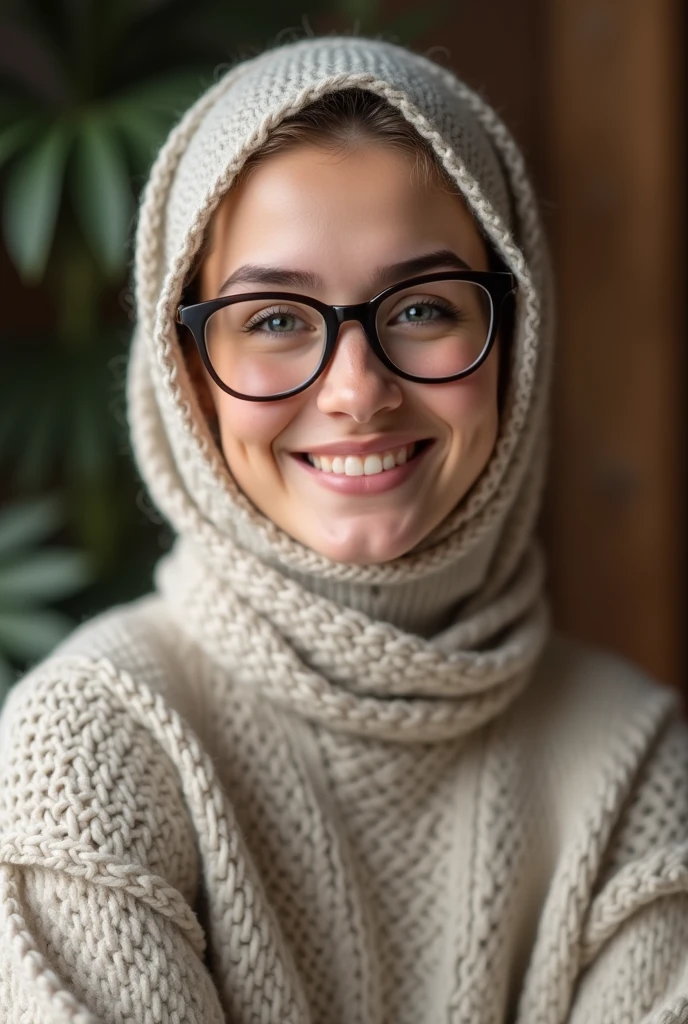 hijab women wearing knitwear and glasses in smile